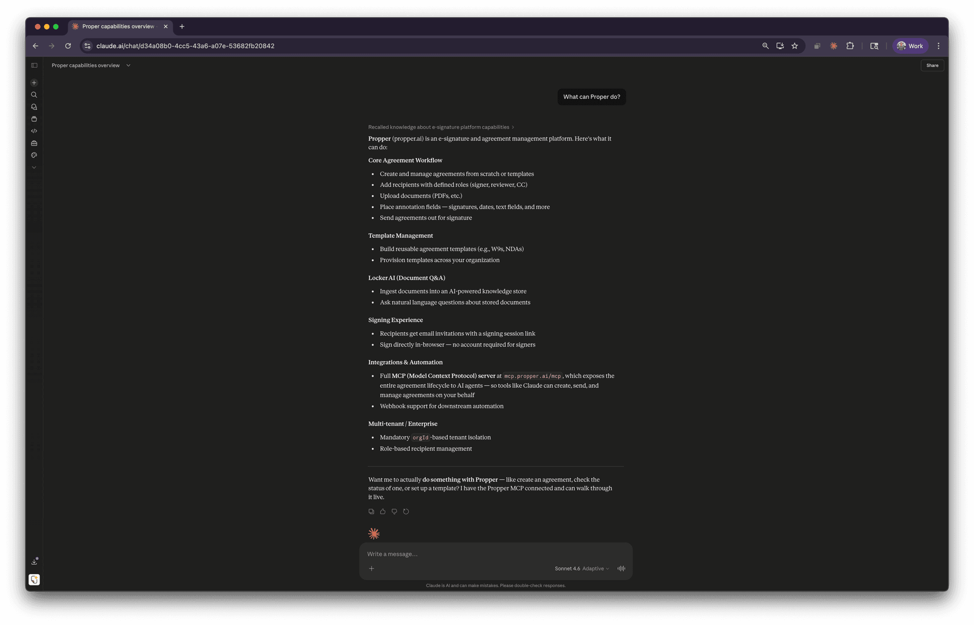 Claude using the Propper connector to work with agreements