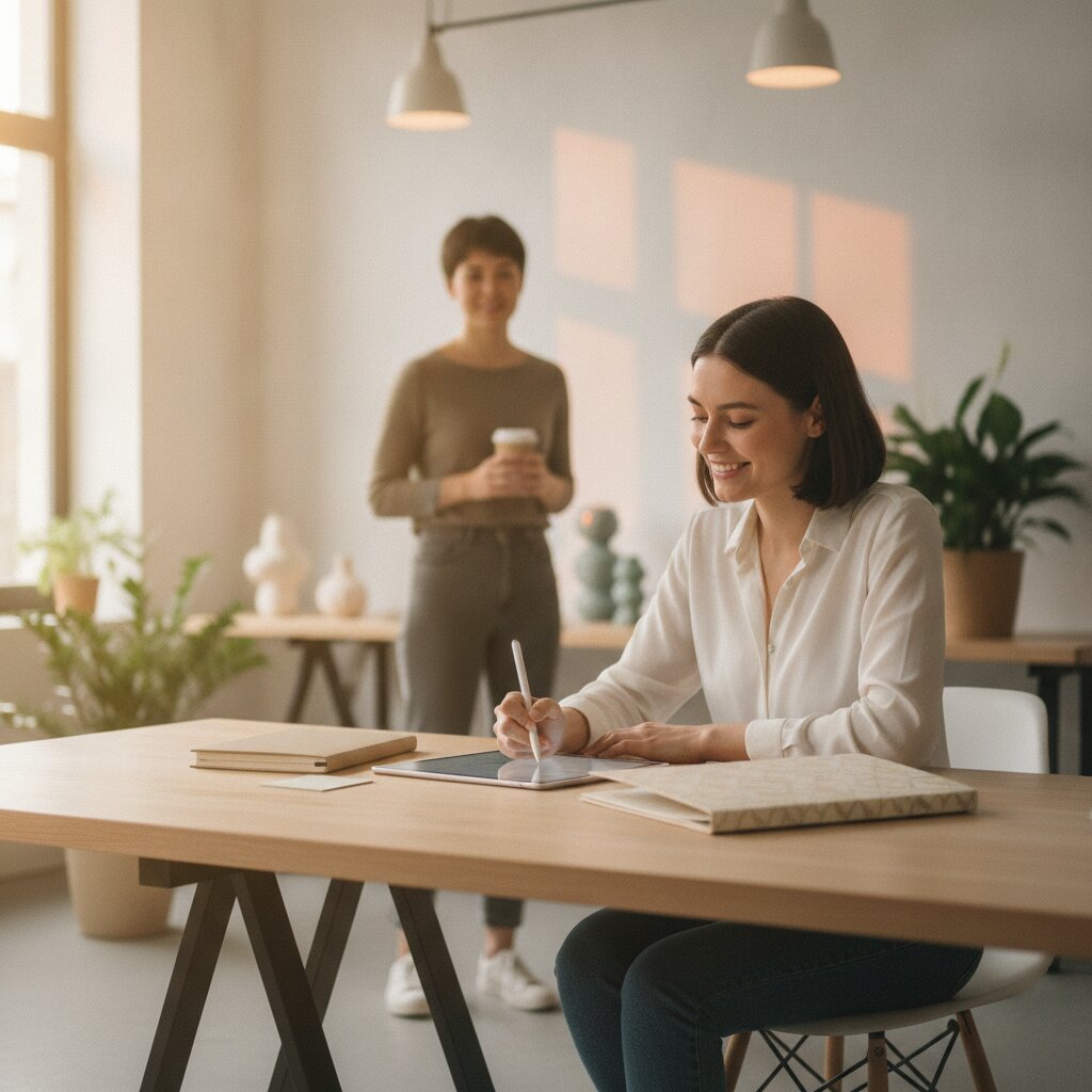New employee signing onboarding paperwork on a tablet at a bright desk while a colleague looks on