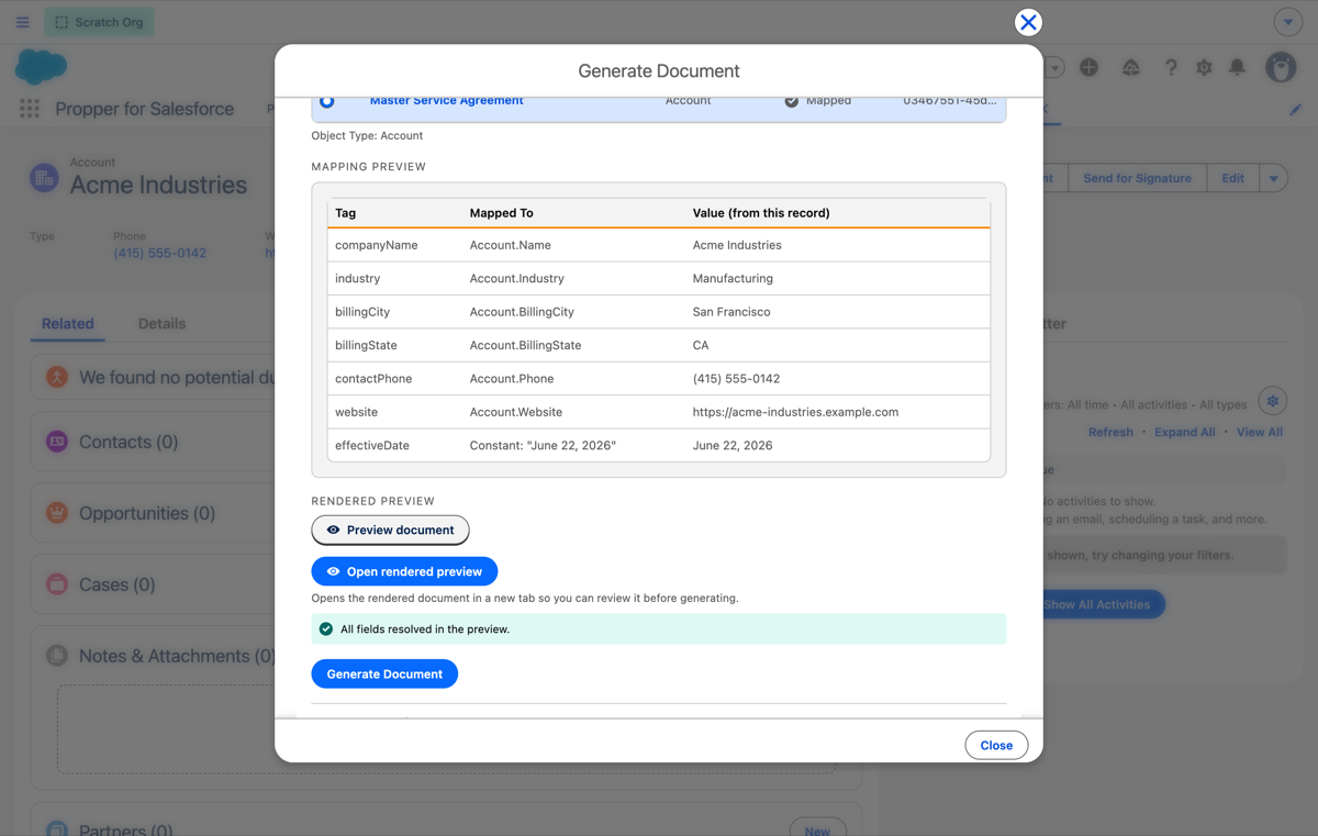 Preview ready, all fields resolved