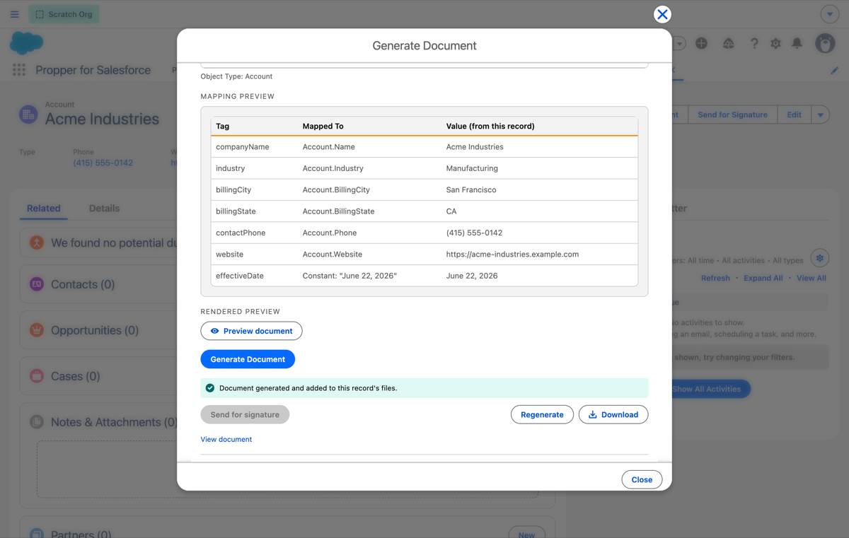 Result panel after generating