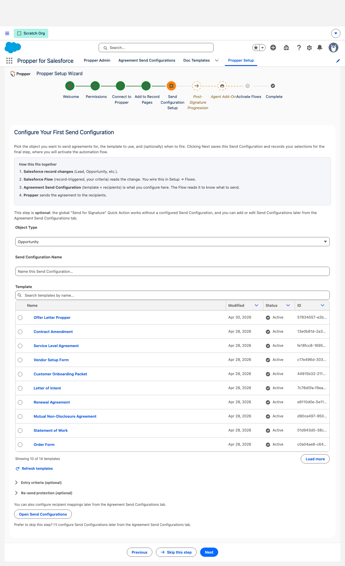 Send Configuration Setup
